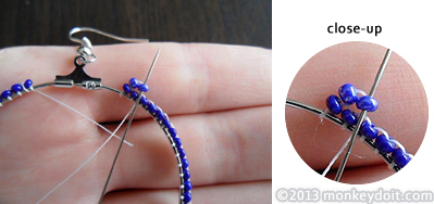 Bring the needle up through the second seed bead you�ve just added