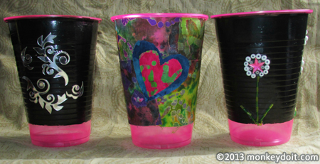 Decorations on the fun flower-pots: stickers, glitter, and rhinestones 