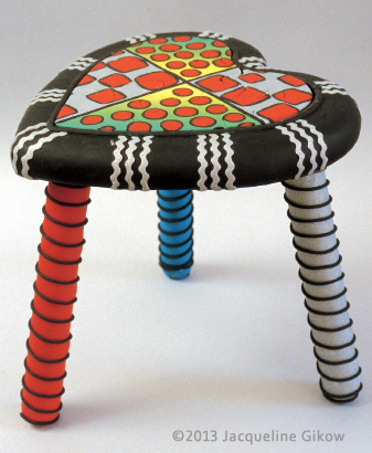 Polymer clay-covered jigsaw puzzle heart stool