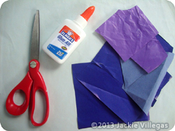 Materials needed to make a paper mosaic animal