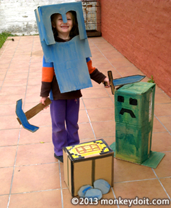 Minecraft armor, crafting table and tools made out of cardboard