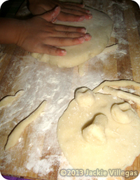 Playing with homemade play dough.