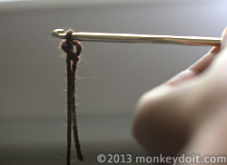 Slip knot over crochet hook