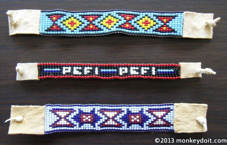 Woven bracelets created on a loom resembling American Indian designs